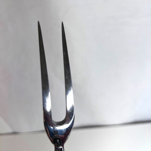 Stainless Carving Fork VTG Solid Wood Handle with Finger Grooves Kickstand MCM - Picture 3 of 14